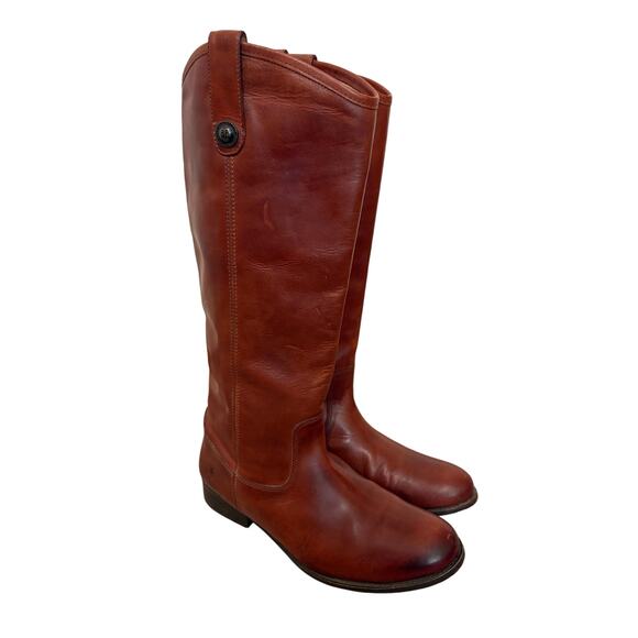 Frye Size 9 Melissa Cognac Brown Leather Button Tall Women’s Riding Boots - Picture 1 of 11